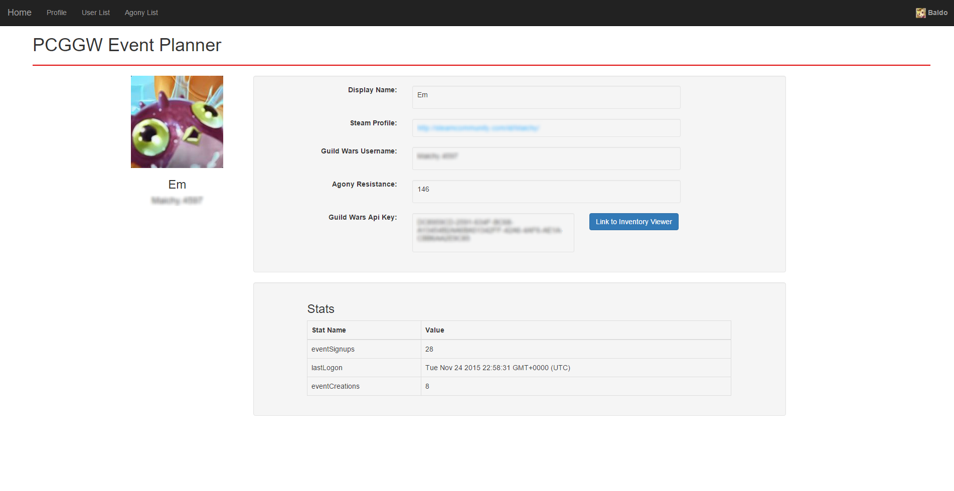 Viewing another user’s profile. Admins can see some user statistics