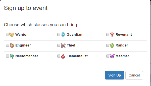 The initial choose a class dialog