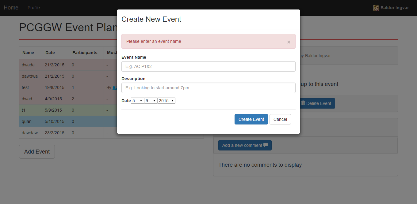 Adding better validation to the add event modal