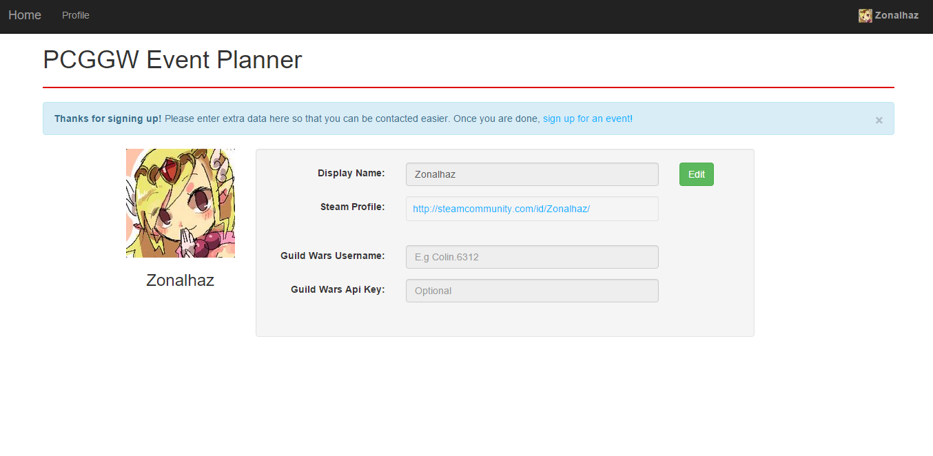 When a new user logs in, they are sent to their profile to adjust information